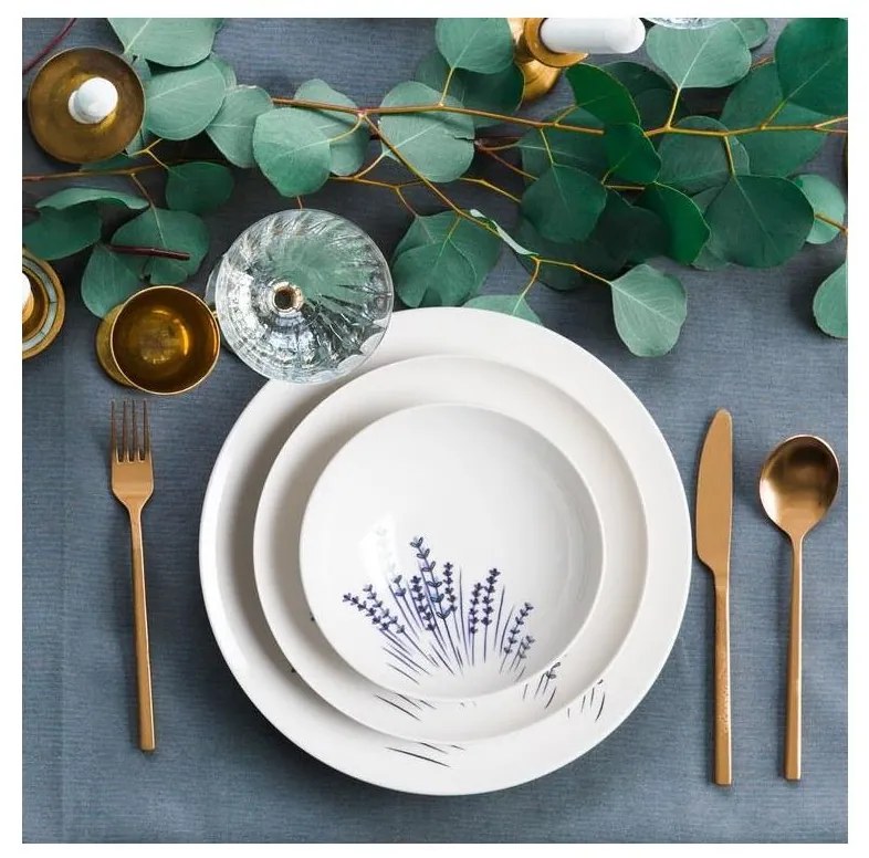 Zestaw obiadowy 24 szt. biały/niebieski/porcelana