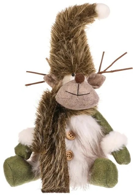 Dekoracja świąteczna Renifer siedzący, wys. 28 cm, zielony/biały