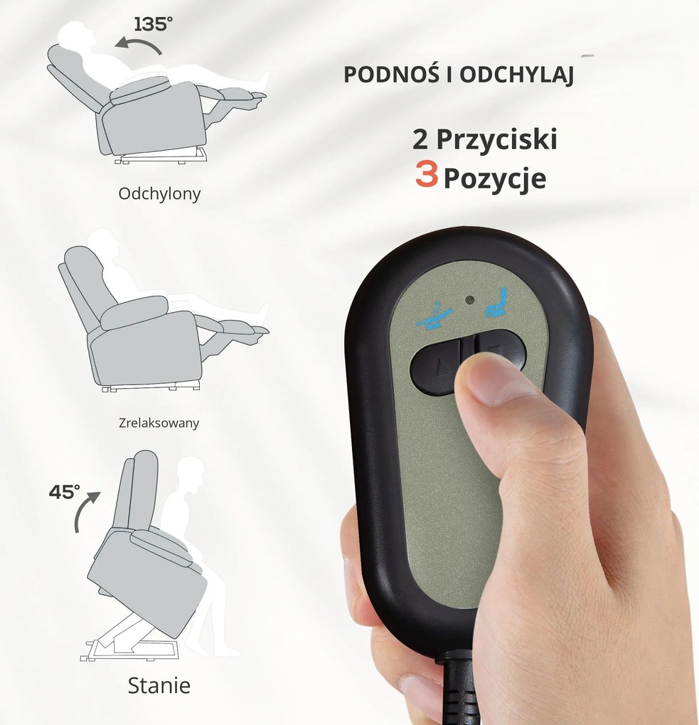 HOMCOM Elektryczny Fotel z Pomocą przy Wstawaniu, Miękki Aksamitny Materiał, Złącza USB