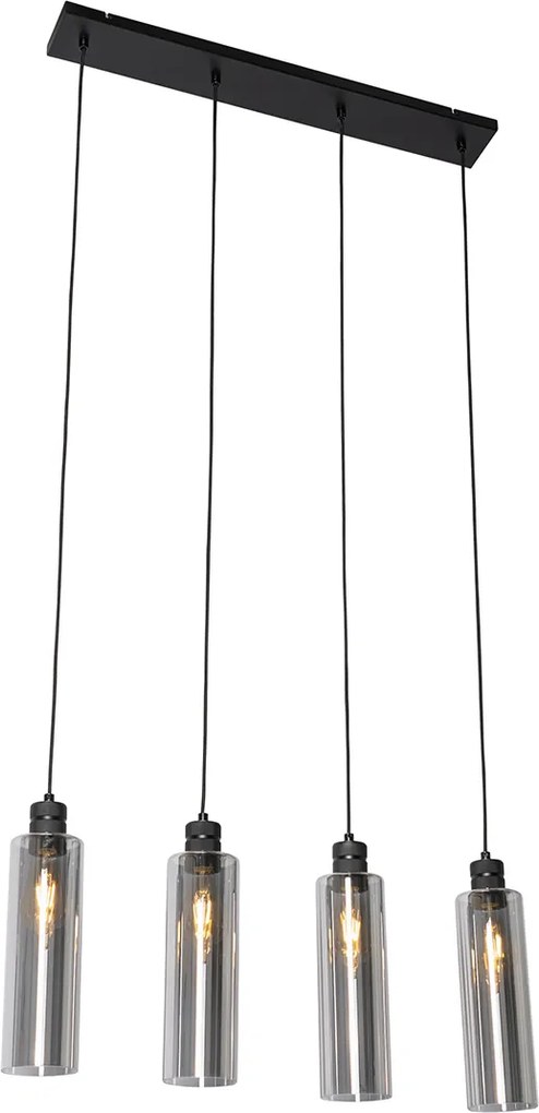 Nowoczesna lampa wisząca czarna z przydymionym szkłem 4-punktowa - Stavelot