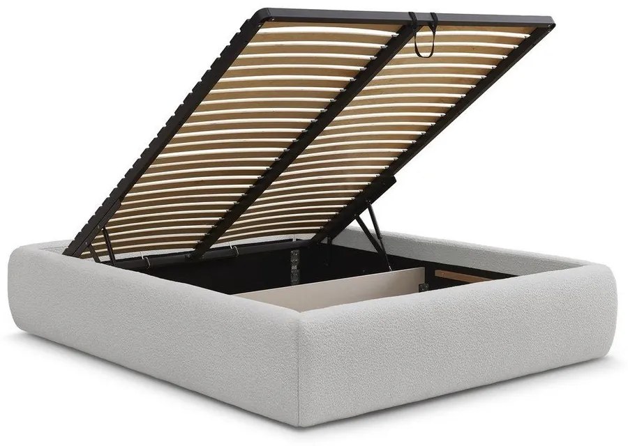 Jasnoszare tapicerowane łóżko dwuosobowe bez zagłówka ze schowkiem i stelażem 160x200 cm Inera – Bobochic Paris