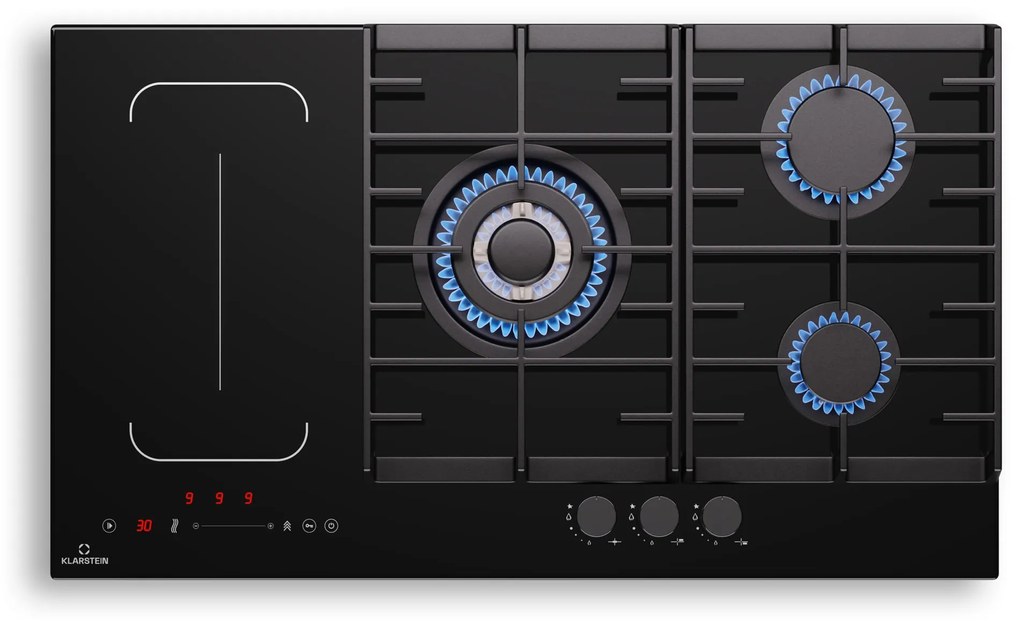 Klarstein Multichef 90cm Płyta kombinowana 5 stref gotowania Czarne szkło