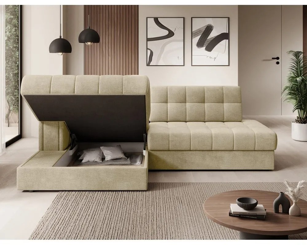 Jasnobrązowy aksamitny rozkładany narożnik (lewostronny/z szezlongiem) Blezalt – ELTAP