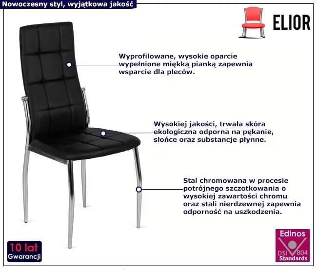 Czarne Kuchenne Pikowane Krzesło Ekoskóra G6-H15