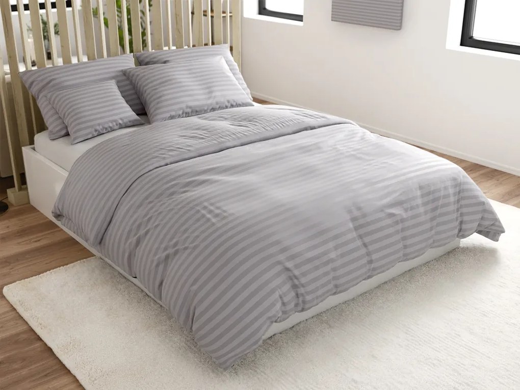 PrzytulneMieszkanie.pl PrzytulneMieszkanie.pl Hotelowa pościel z mikrofibry JASMINE jasnoszara - pasek 2 cm, hotelowa kieszeń Rozmiar pościeli: 70 x 90 cm | 140 x 220 cm