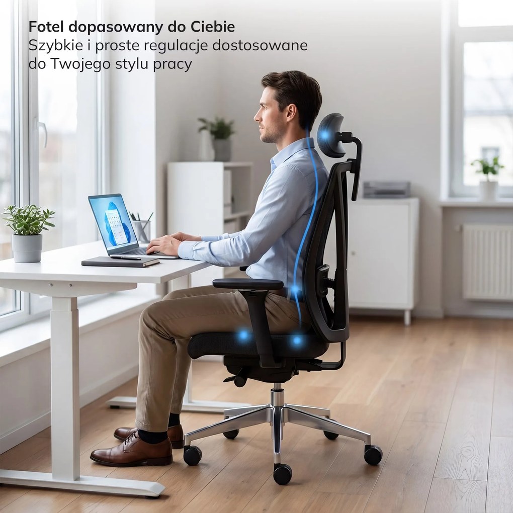 Fotel biurowy ergonomiczny czarny z siatką VECTOR