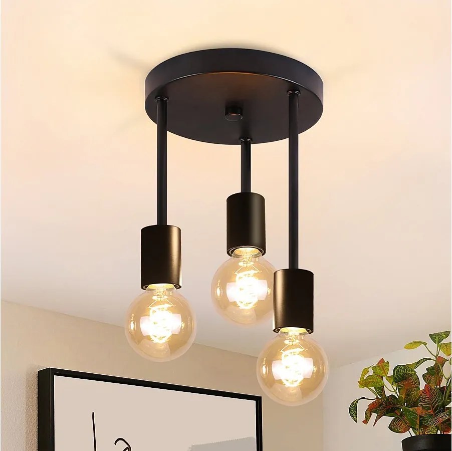 NETTLIFE lampa sufitowa 3 punkty E27 vintage czarna wisząca z żyrandolem przemysłowym do jadalni kuchnia przedpokój salon bar bez żarówki
