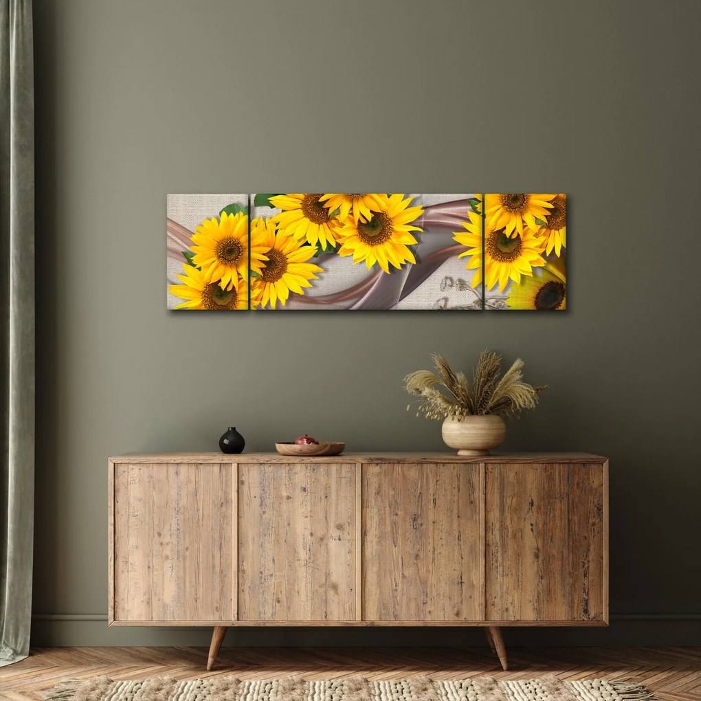 Obraz - Świecące kwiaty słonecznika (170x50 cm)