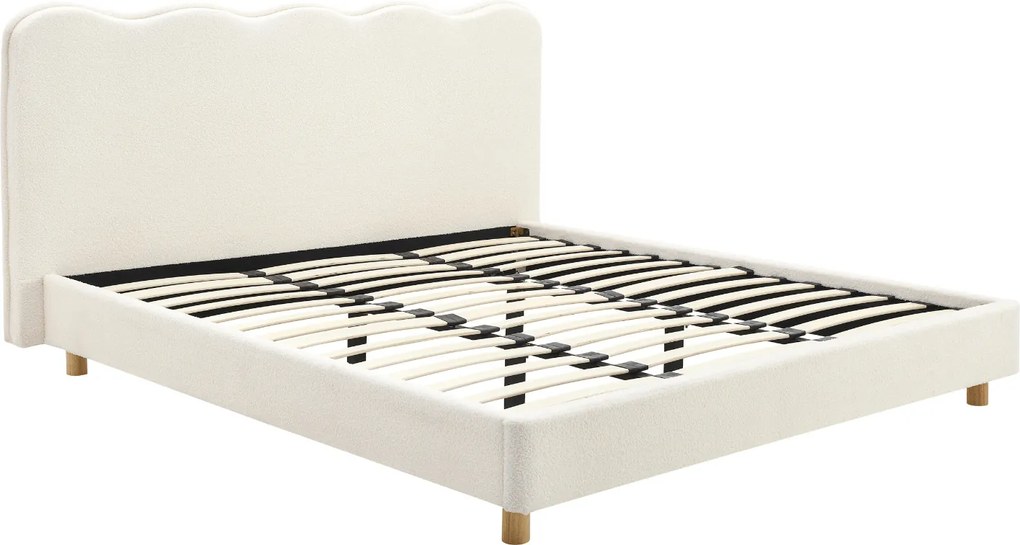 Łóżko Tapicerowane 180x200 cm IZMIR ze Stelażem Dwuosobowe Boucle Kremowe