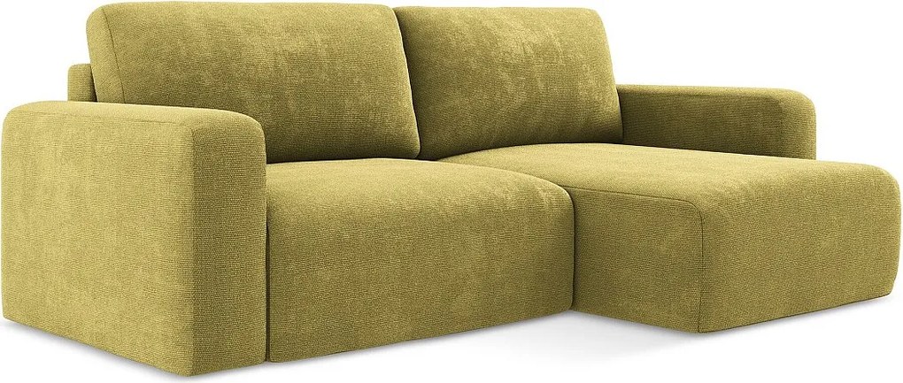 Narożnik prawostronny z funkcją spania - z tkaniny szenilowej - limonkowy - KONA