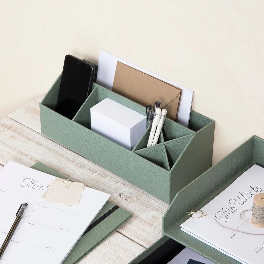 Zielony kartonowy organizer na artykuły papiernicze Elisa Canvas Paper Laminate – Bigso