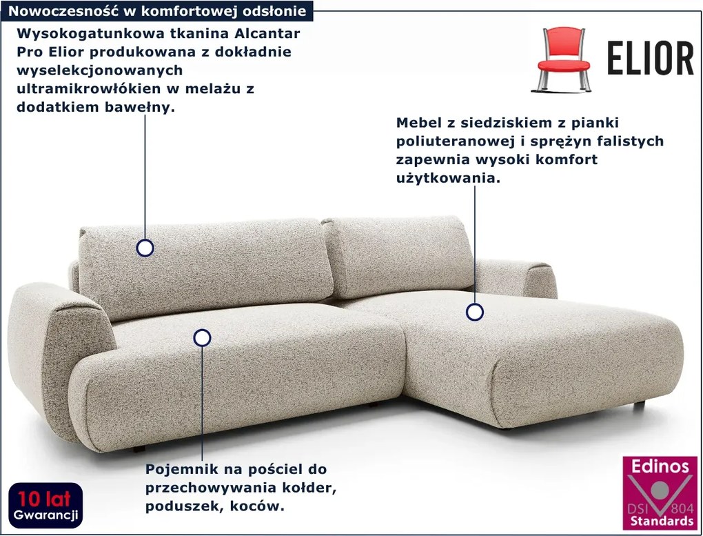 Beżowa melanżowa kanapa narożna z funkcją spania D5-A31