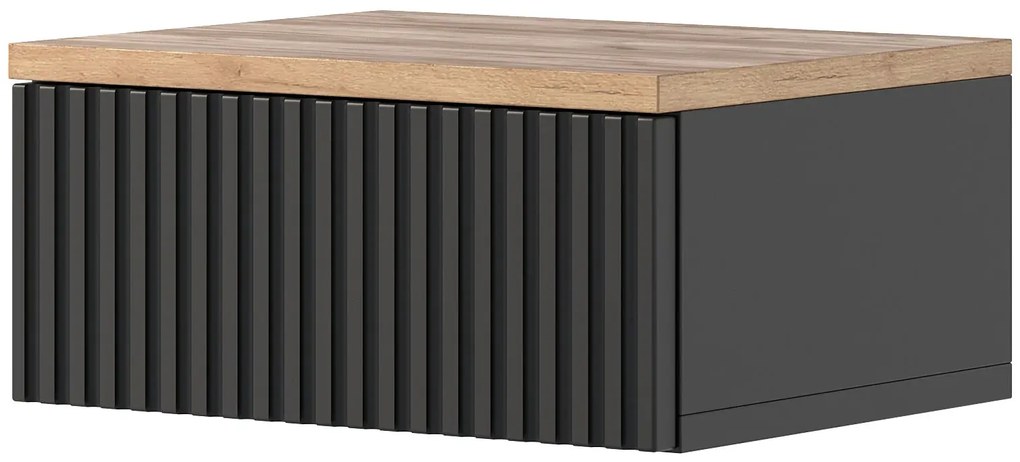 Lamelowa szafka nocna ścienna czarny + dąb craft N6-K03
