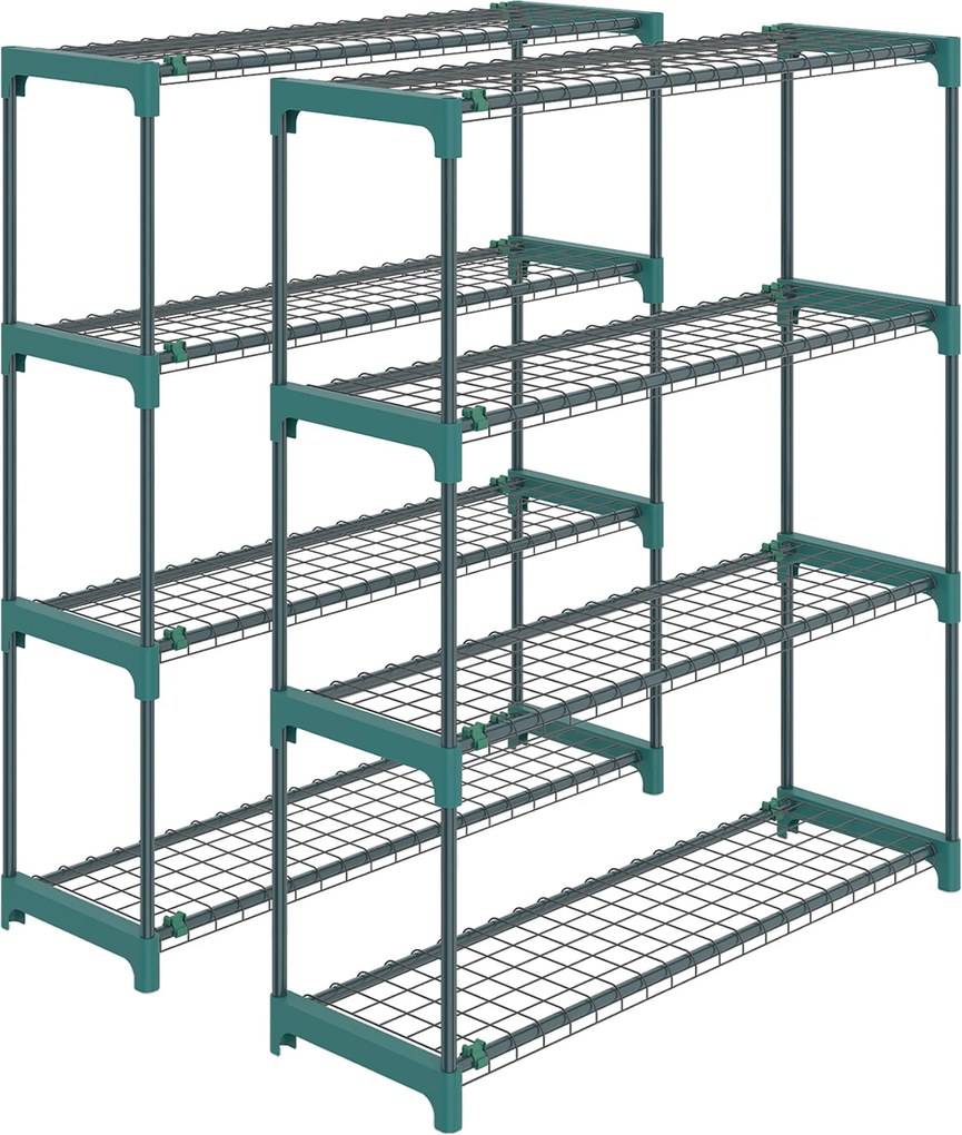 Outsunny Zestaw 2 stojaków na rośliny, 4-poziomy, 104 cm wysokości, stojak na kwiaty do wnętrz i na zewnątrz, stal, ciemnozielony | Aosom PL