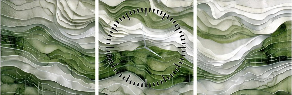 Obraz - Zielone i białe zmarszczki (z zegarem) (90x30 cm)
