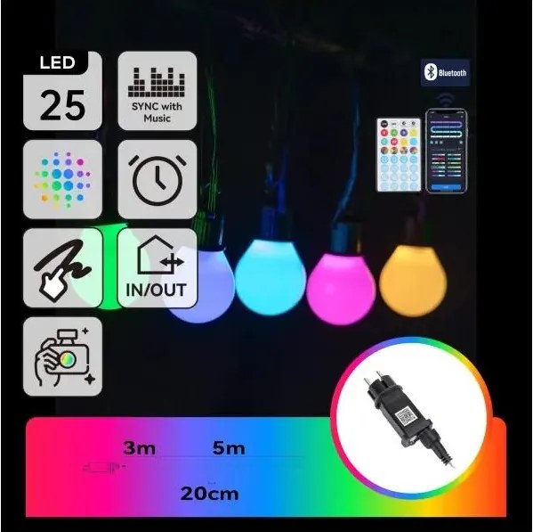 Aigostar - LED RGBICW Inteligentny zewnętrzny łańcuch MESH 25 diod LED 5 m IP44 + pilot