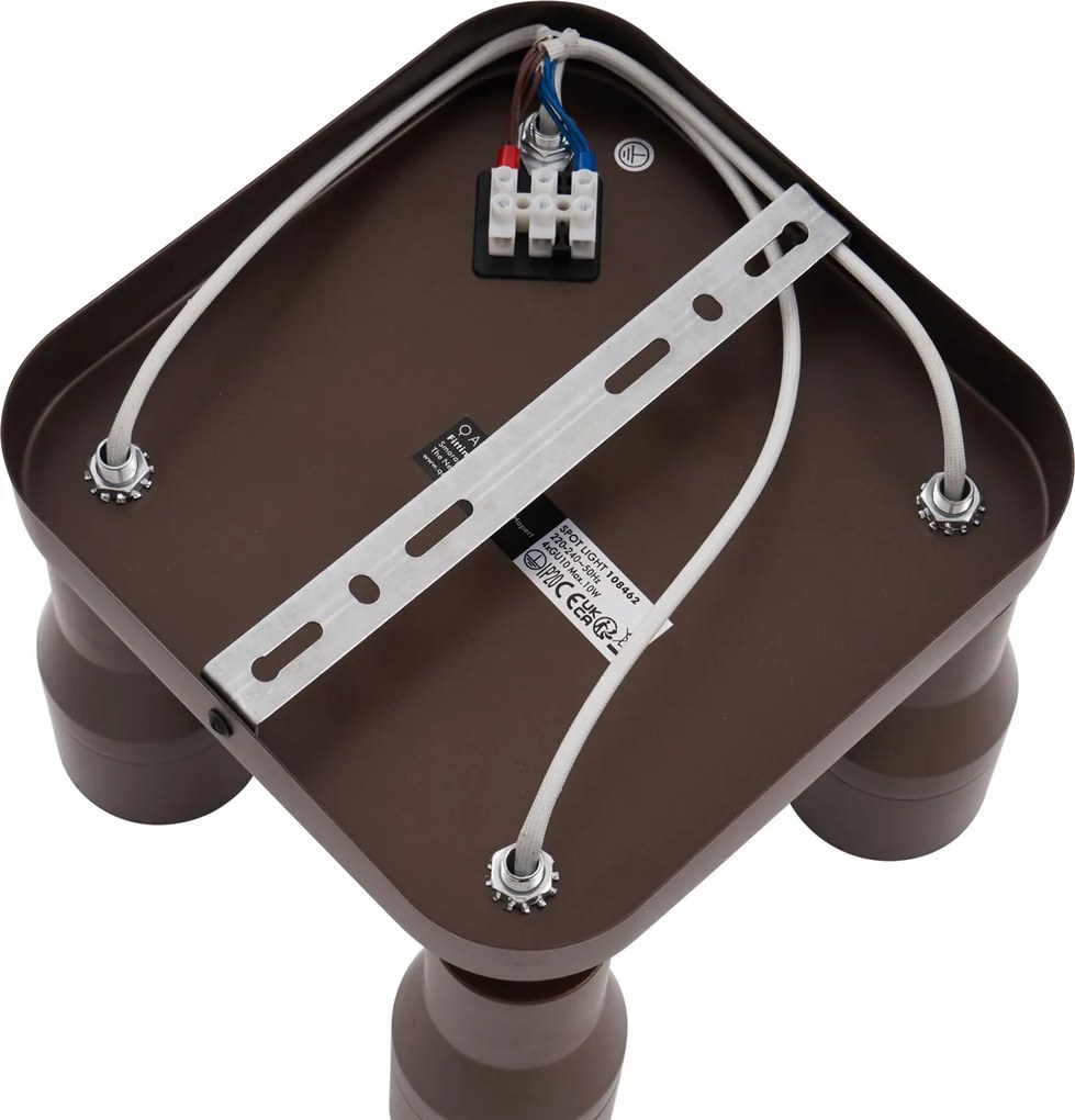 Kwadratowy plafon sufitowy GU10 50 mm, 4-punktowy, w kolorze ciemnego brązu - Stanley