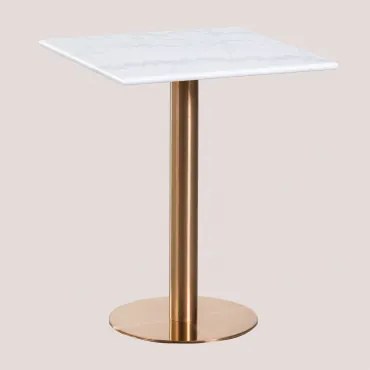 Kwadratowy Stolik Barowy Z Marmuru Cosmopolitan Biały Marmur & ↔︎ 60 Cm & Różowe Złoto - Sklum