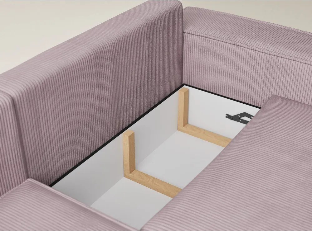Fioletowy sztruksowy rozkładany/ze schowkiem narożnik (lewostronny/w kształcie litery L) Tonga – Maison de Rêve