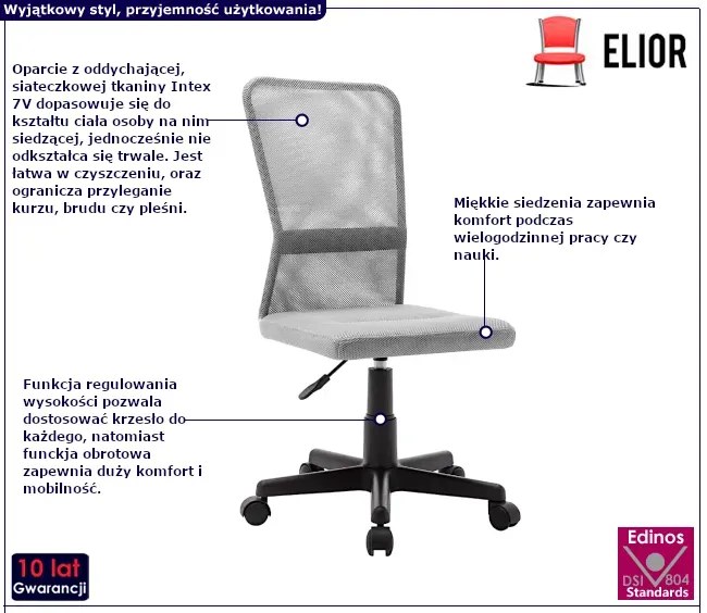 Szary siatkowy fotel biurowy bez podłokietników K3-Z52