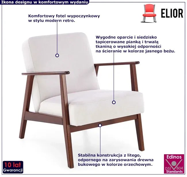 Tapicerowany jasnobeżowy fotel lisek prl W7-L47