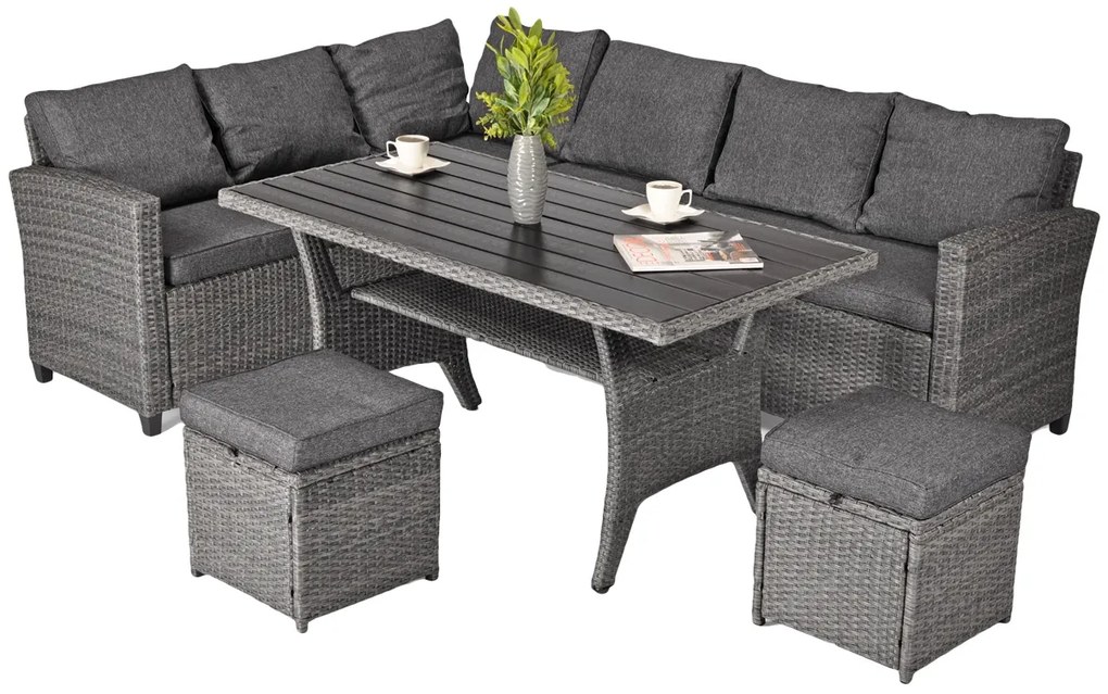 Zestaw mebli ogrodowych z narożnikiem i pufami Sztokholm Plus, grafitowy