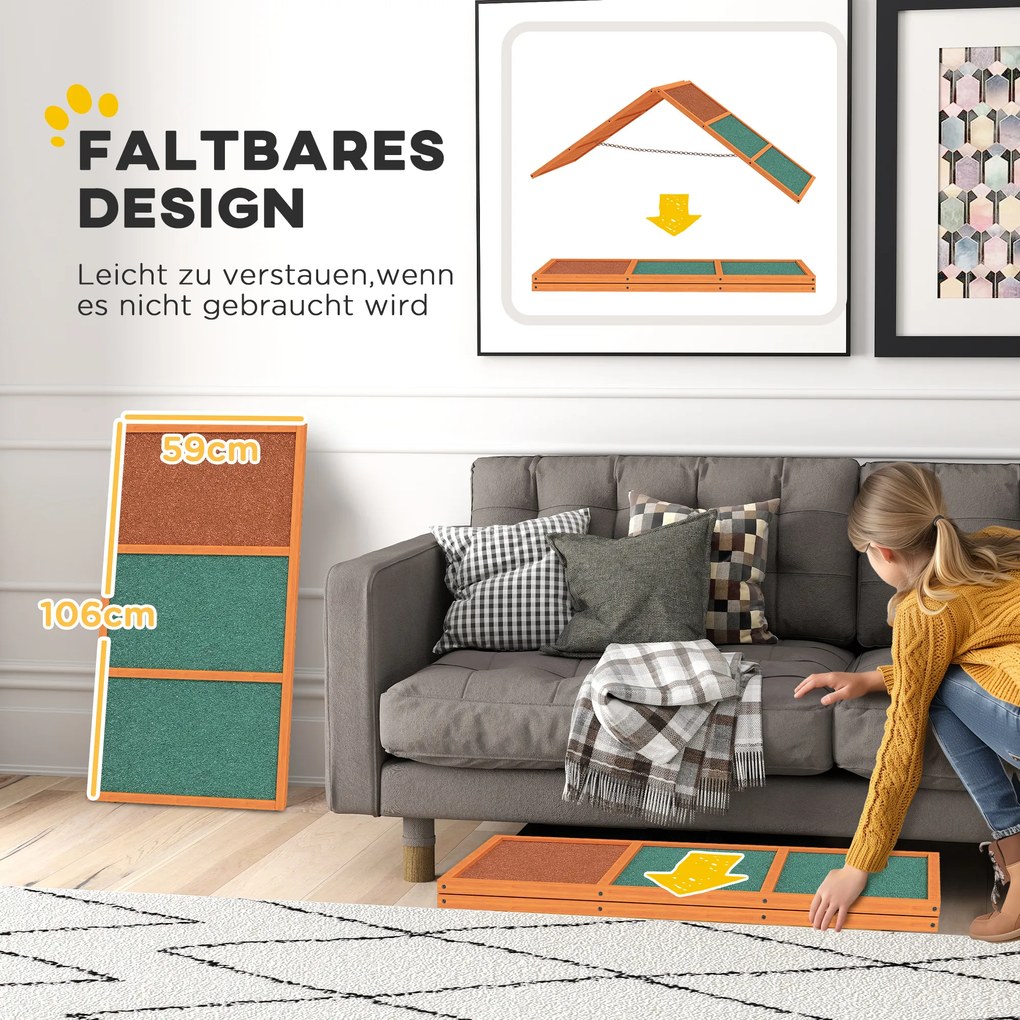 PawHut Rampa Agility dla Psów, Składana, Wysokość Regulowana, Antypoślizgowa, Jodła, do 40 kg, 173 x 59 x 66 cm, Pomarańczowy/Zielony