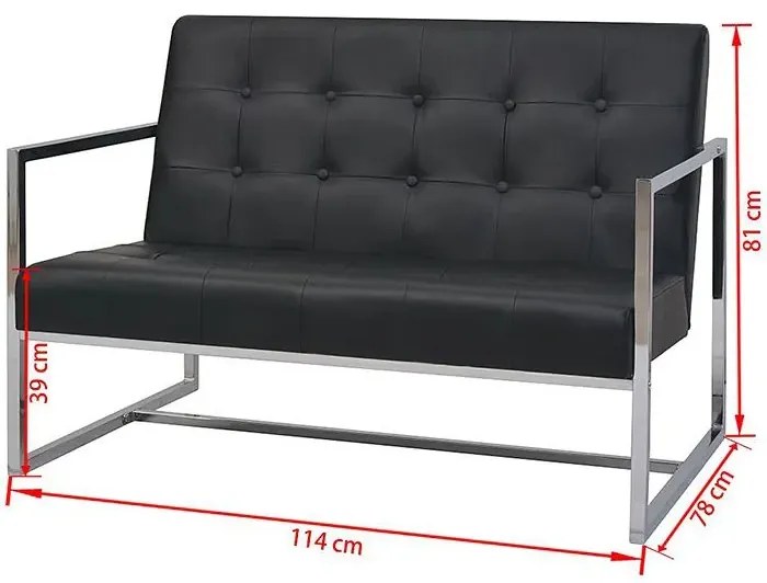 Zgrabna 2-osobowa sofa Mefir z ekoskóry - czarna