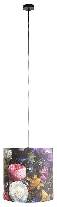 Lampa wisząca z aksamitnym abażurem kwiaty ze złotem 40 cm - Combi klasyczny/Antyczny Oswietlenie wewnetrzne