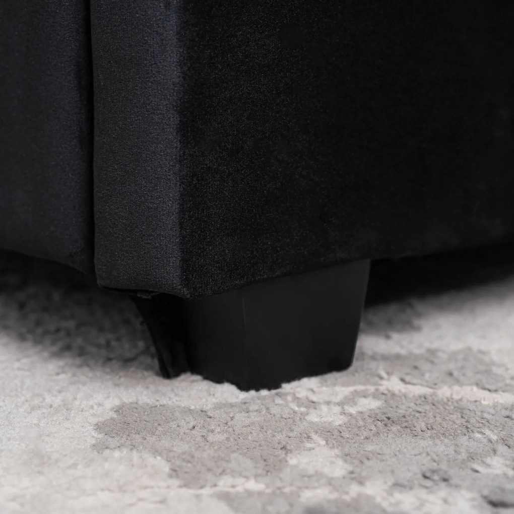 Łóżko Tapicerowane 160x200 cm ze Stelażem i Pojemnikiem Dwuosobowe MARI Welurowe Czarne