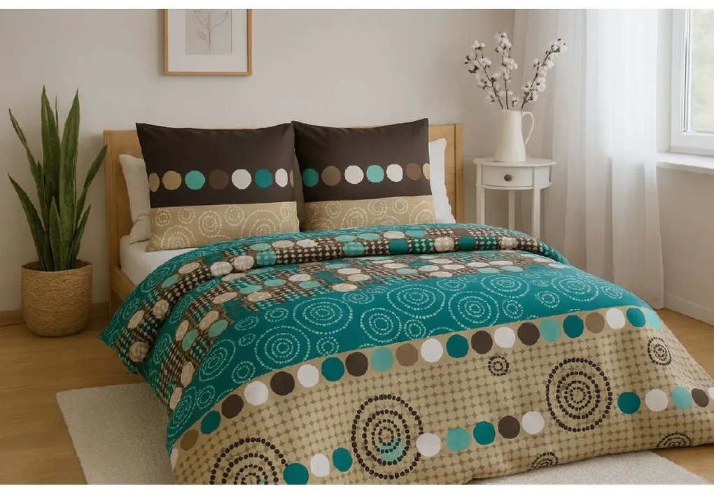PrzytulneMieszkanie.pl PrzytulneMieszkanie.pl Komplet pościeli z bawełny na 2 łóżka CIRCLES GREEN, zielony Rozmiar pościeli: 2 szt 70 x 90 cm | 2 szt 140 x 200 cm