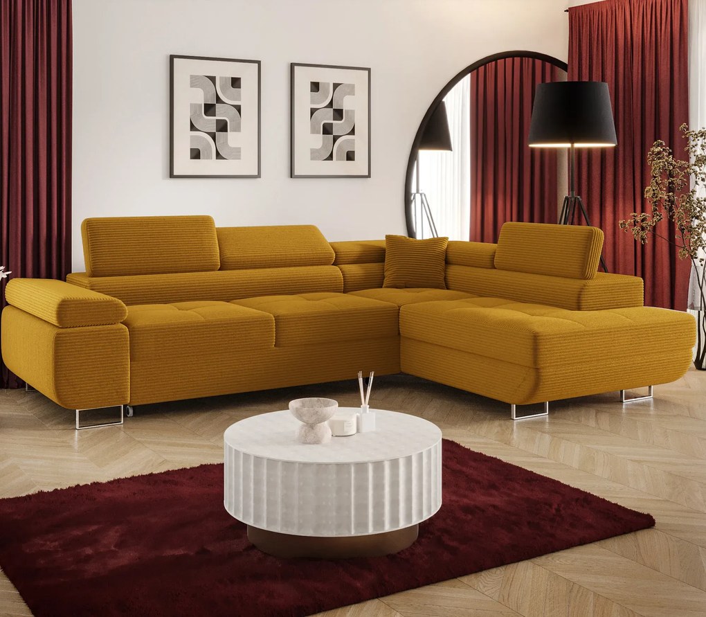 Żółty rozkładany narożnik sztruksowy A5-C99