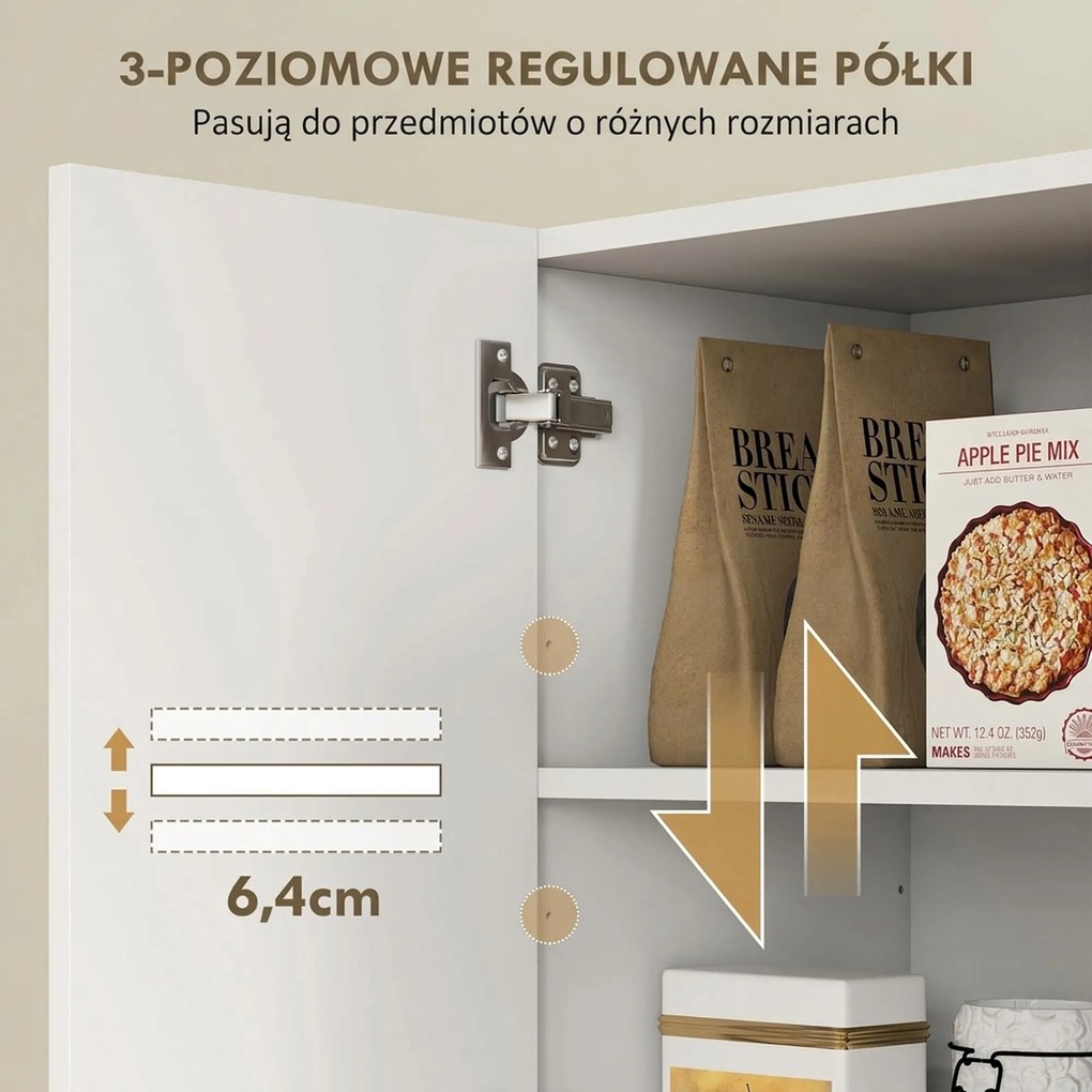 HOMCOM Szafka kuchenna z otwartymi regałami, przegródkami, stojak na wino, schowek z 5 drzwiami, MDF, Biały