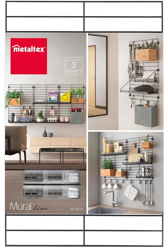 Czarna metalowa konsola do modułowego systemu półek Mural – Metaltex