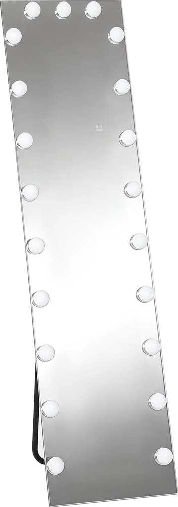 HOMCOM Lustro całopostaciowe 150x40 cm RGB-LED stojące z 21 żarówkami, 7 kolorów światła, przycisk dotykowy, funkcja pamięci | Aosom PL