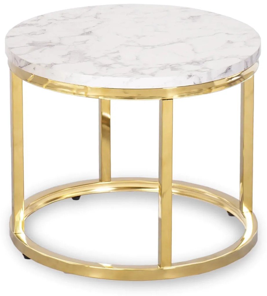 Zestaw Stolików Kawowych OLIS 43 cm/53 cm Biały Marmur Złoty do Salonu Glamour