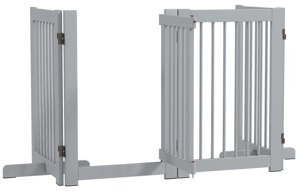 PawHut Bramka dla psa wolnostojąca 4 panele elastyczna drewno sosnowe jasnoszara | Aosom PL