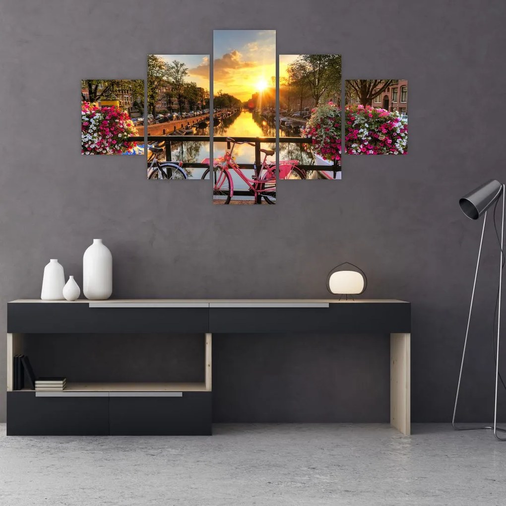 Obraz - Wschód słońca w Amsterdamie (125x70 cm)