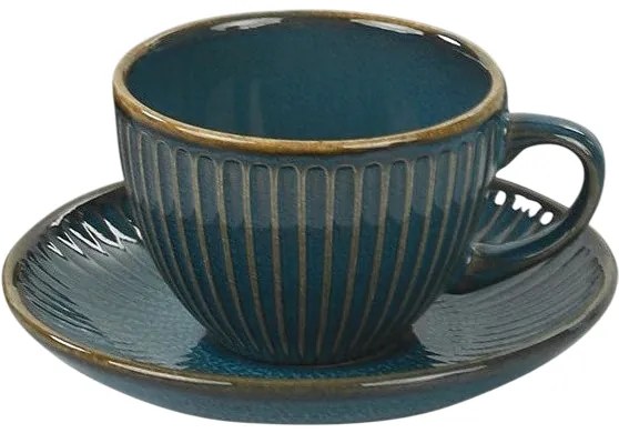 Zestaw 6 ceramicznych filiżanek z spodkami Linea 210 ml, naftowy