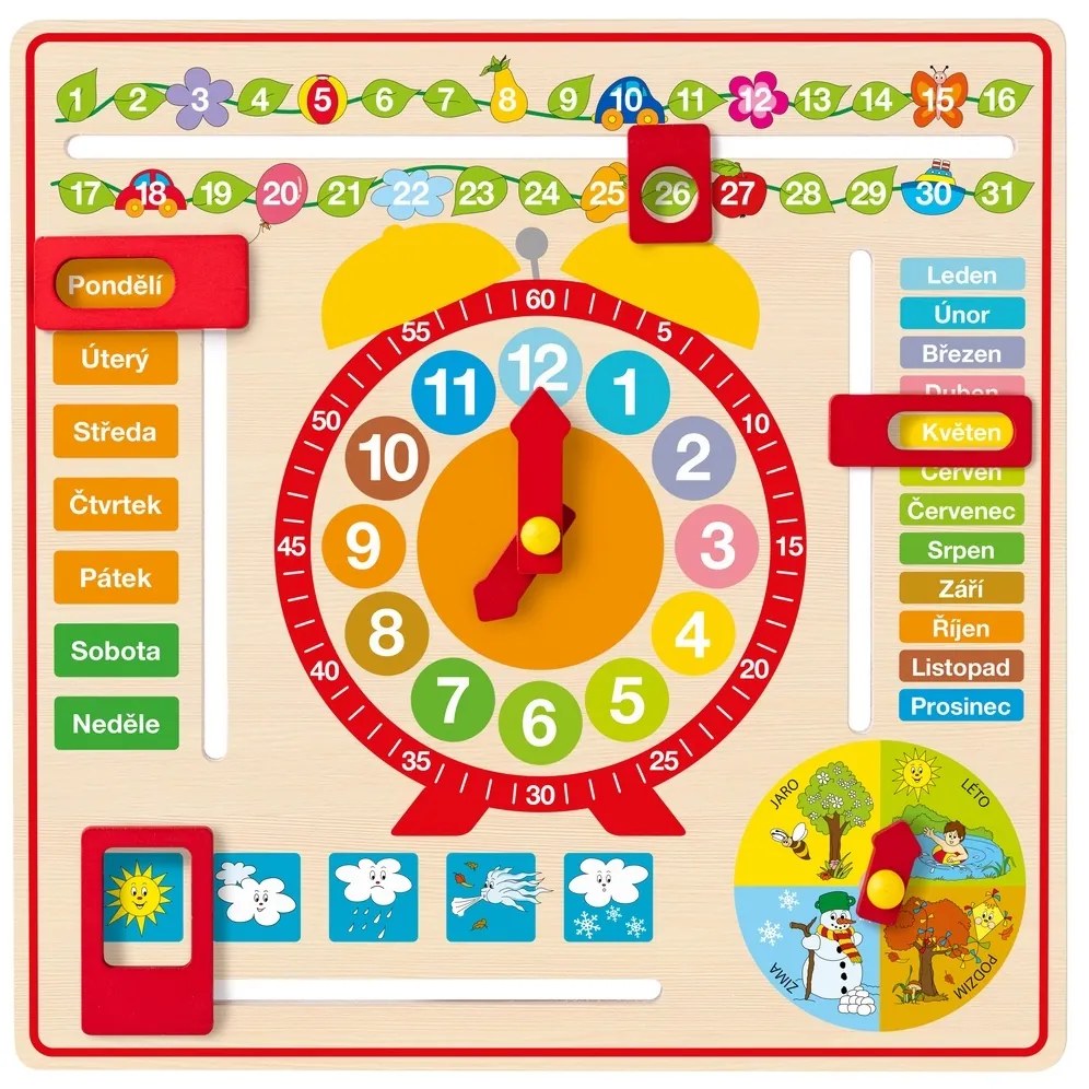 Woody Wielofunkcyjny kalendarz z zegarem, 36 x 36 cm