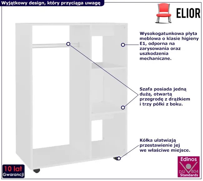 Biała komoda z drążkiem na ubrania i półkami - Zoio