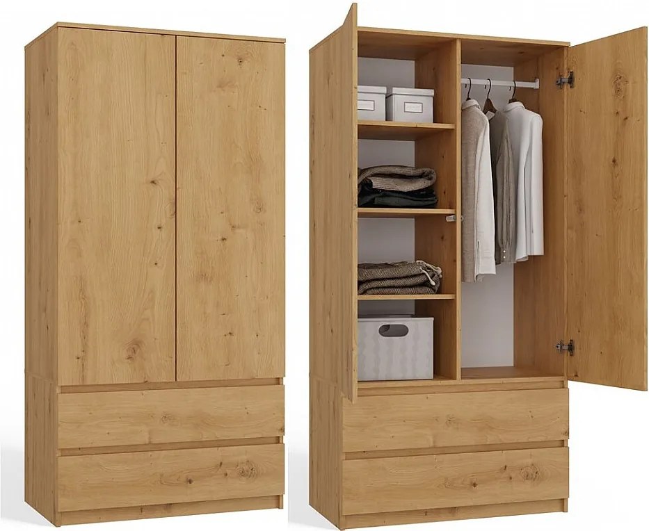 Szafa Malwa SS-90 | Dąb Artisan  | 90x50x180 cm | Nowoczesna Szafa Dwudrzwiowa