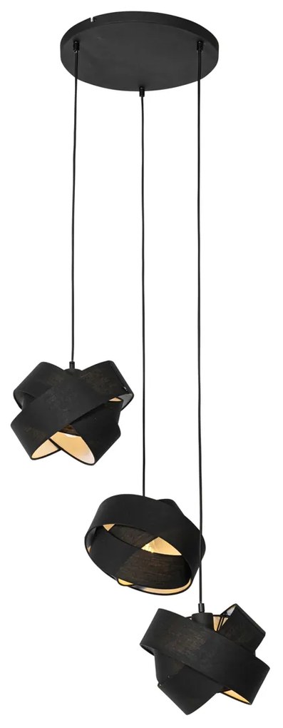 Nowoczesna lampa wisząca czarna 3-światłowa - Cloth Nowoczesny Oswietlenie wewnetrzne