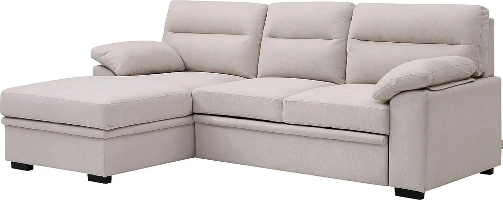 Kanapa narożna lewostronna z beżowej tkaniny z podstawką pod napój  ULENIO