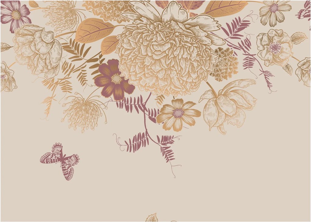 Obraz - Vintage kwiaty i motyle (70x50 cm)