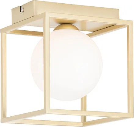 Designerska lampa sufitowa złota z białym szkłem - Aniek