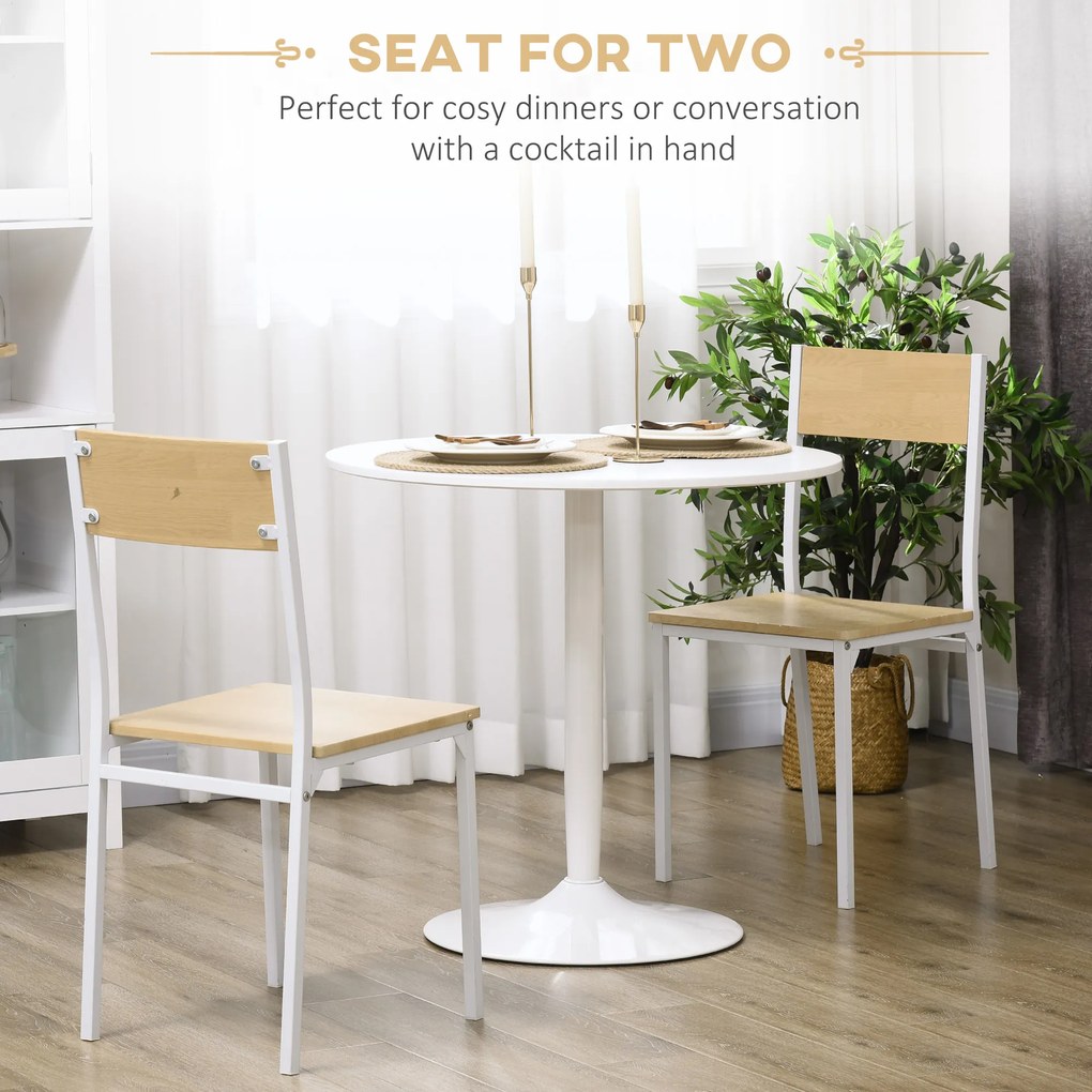 HOMCOM Stół Jadalny dla 2 Osób, Okrągły Blat Ø80 cm, MDF i Stal, Antypoślizgowy, Biały, 75H cm