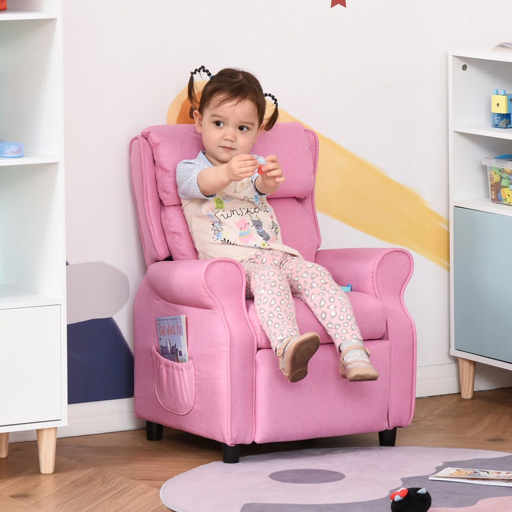 HOMCOM Fotel dziecięcy sofa dziecięca kanapa dziecięca tapczan regulowany z podnóżkiem różowy