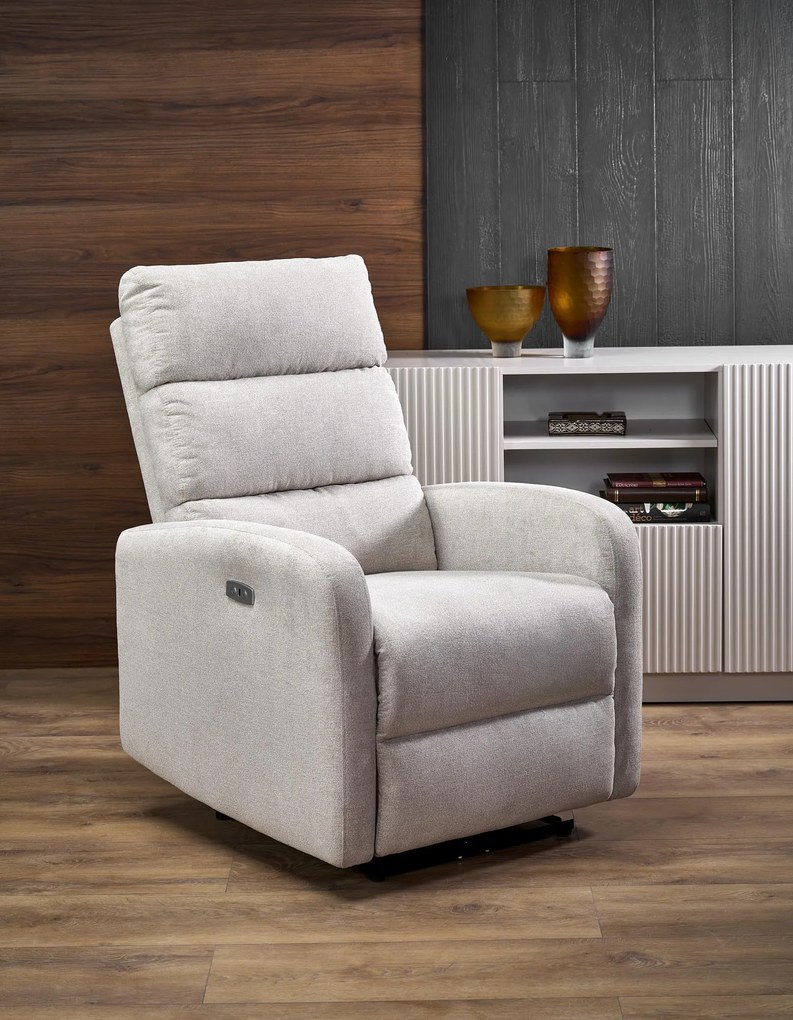 Fotel wypoczynkowy elektryczny rozkładany z masażerem beżowy CARINIO