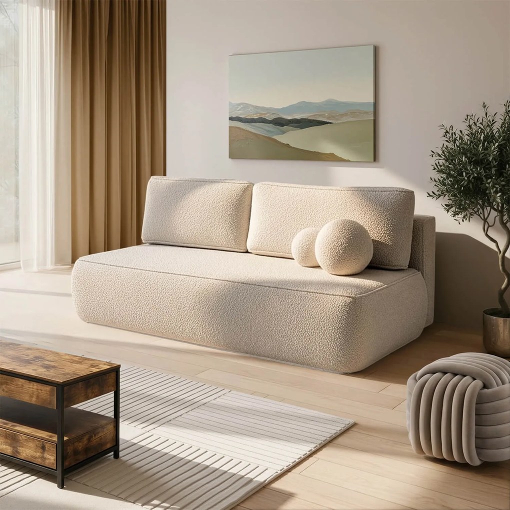 Sofa z Funkcją Spania ARVETO Beżowa Boucle Nowoczesna